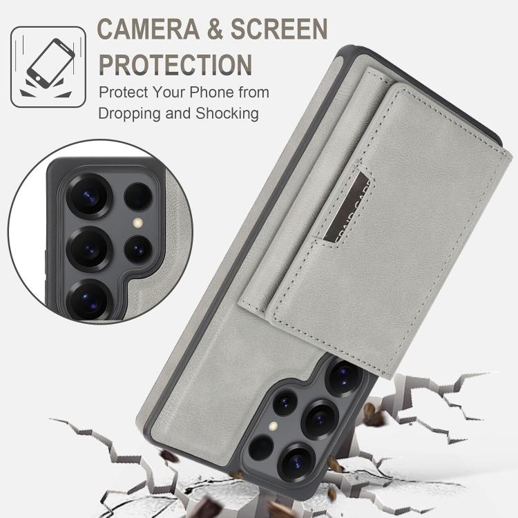 Funda de cuero con tres pliegues y adhesivo lateral para Samsung Galaxy S25 Ultra 5G (gris)