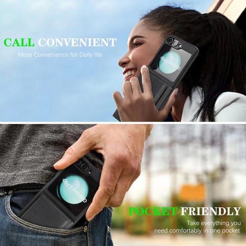 Funda de cuero con cierre magnético MagSafe para Samsung Galaxy Z Flip6, con tres pliegues, con adhesivo lateral (negro)