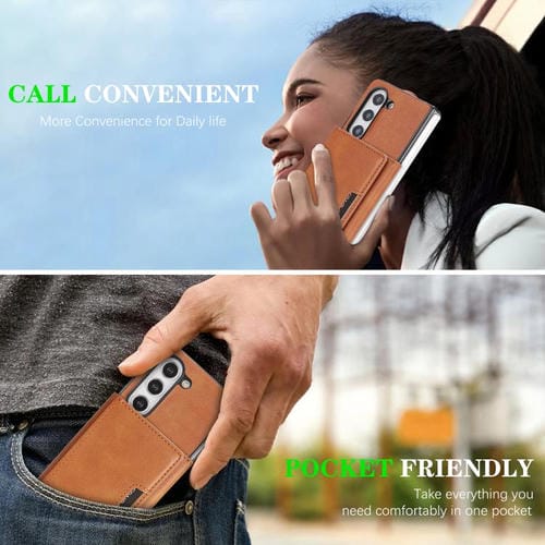 Funda de cuero con adhesivo lateral para Samsung Galaxy Z Fold6, con cierre magnético MagSafe, triple pliegue, Kalebol (marrón)