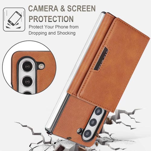 Funda de cuero con adhesivo lateral para Samsung Galaxy Z Fold6, con cierre magnético MagSafe, triple pliegue, Kalebol (marrón)