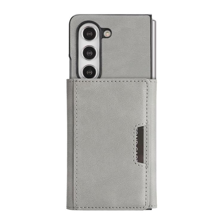Funda de cuero con adhesivo lateral para Samsung Galaxy Z Fold6, con cierre magnético MagSafe, triple pliegue, Kalebol (gris)