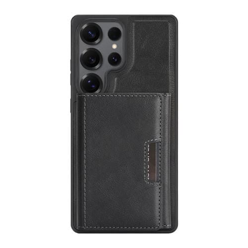 Funda de cuero con tres pliegues y adhesivo lateral para Samsung Galaxy S24 Ultra 5G (negro)