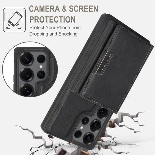 Funda de cuero con tres pliegues y adhesivo lateral para Samsung Galaxy S24 Ultra 5G (negro)