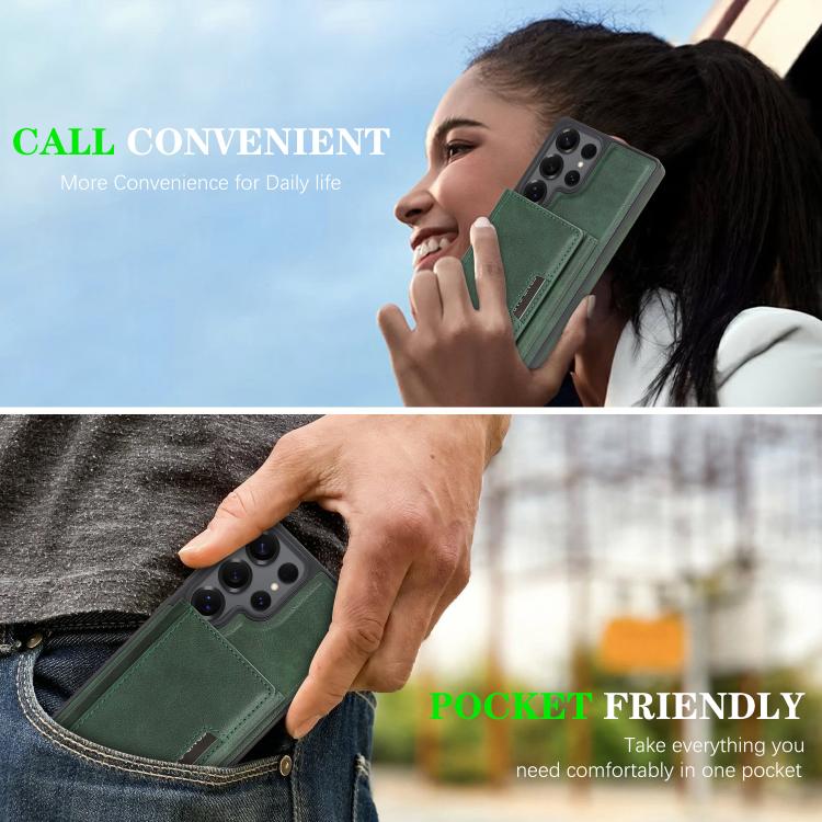 Funda de cuero con tres pliegues y adhesivo lateral para Samsung Galaxy S24 Ultra 5G (verde)