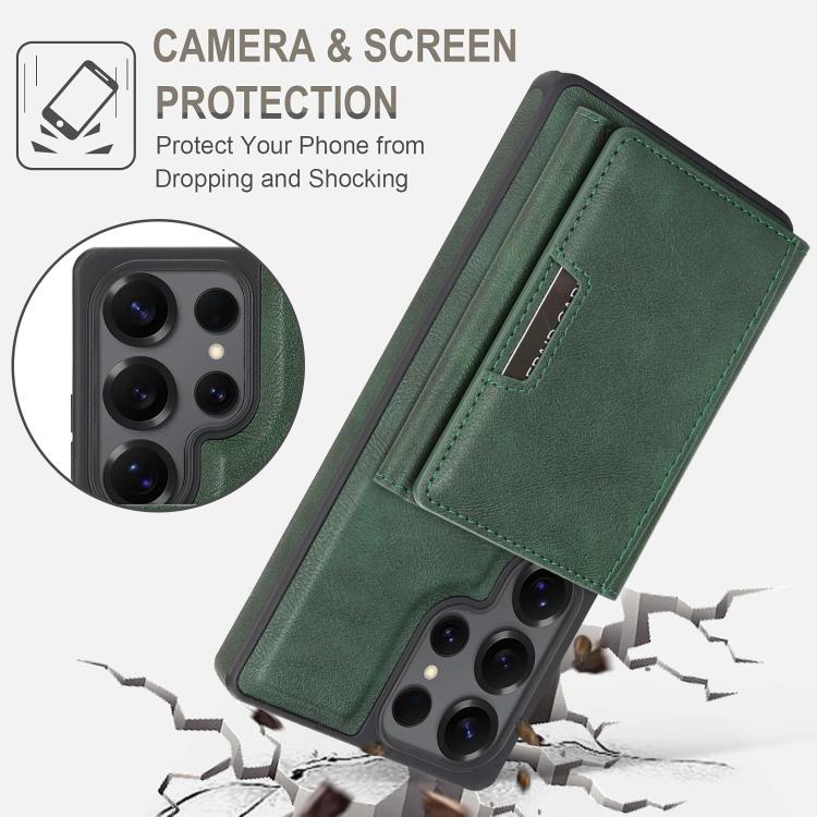 Funda de cuero con tres pliegues y adhesivo lateral para Samsung Galaxy S24 Ultra 5G (verde)