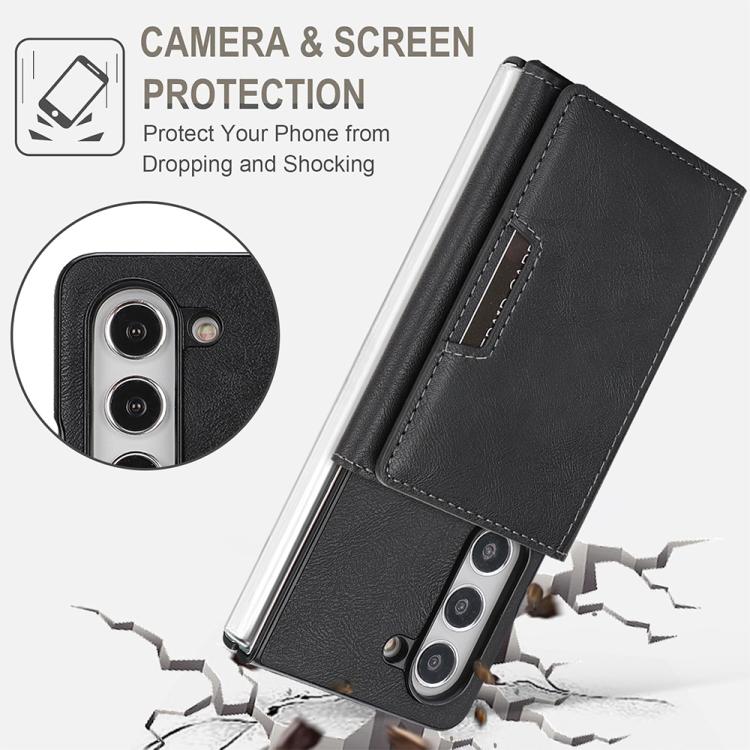 Funda de cuero con adhesivo lateral para Samsung Galaxy Z Fold5, con cierre magnético MagSafe, triple pliegue, Kalebol (negro)