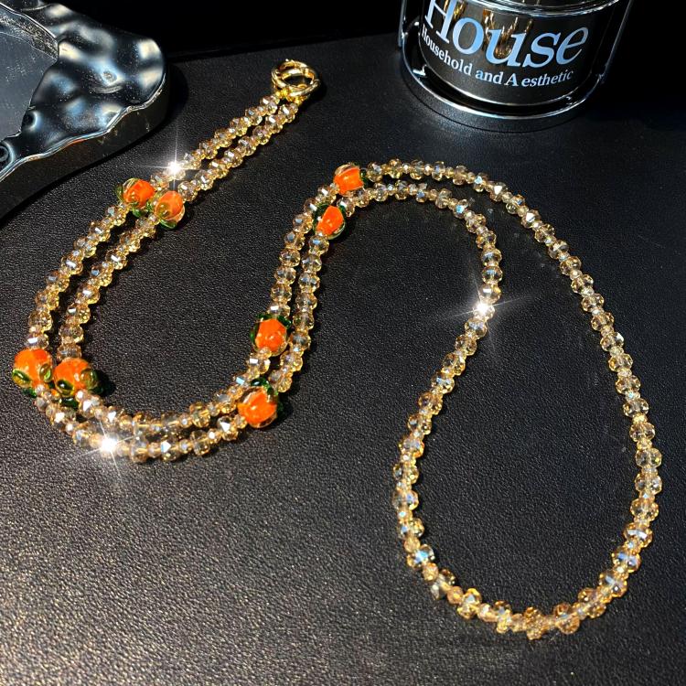 Cadena para teléfono móvil de cristal Ruyi de caqui (naranja)
