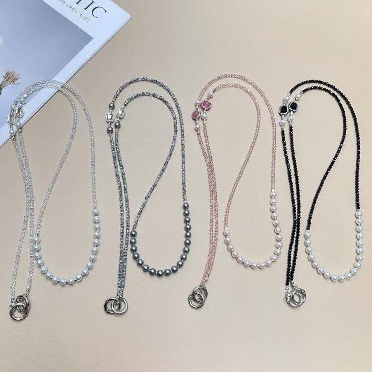 Cadena larga para teléfono móvil con perla de cristal (blanco perlado)