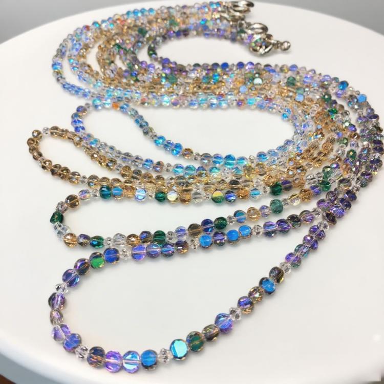 Cadena larga para teléfono móvil con perla de cristal (gris perla)