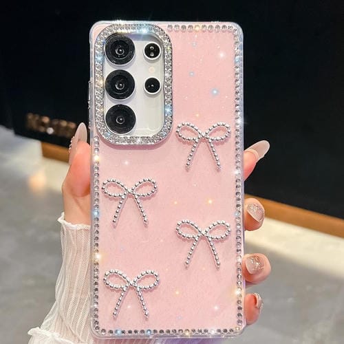 Funda antigolpes con lazo de cuatro esquinas y purpurina de diamante para Samsung Galaxy A16 5G (rosa claro)