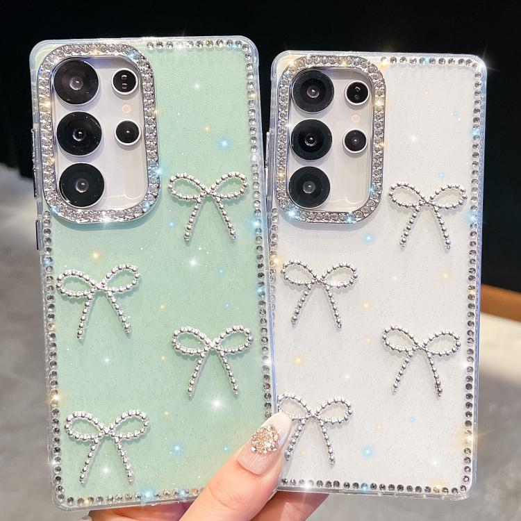 Funda transparente con lazo y cuatro esquinas para Samsung Galaxy S24+ 5G, a prueba de golpes y con purpurina de diamante (transparente)