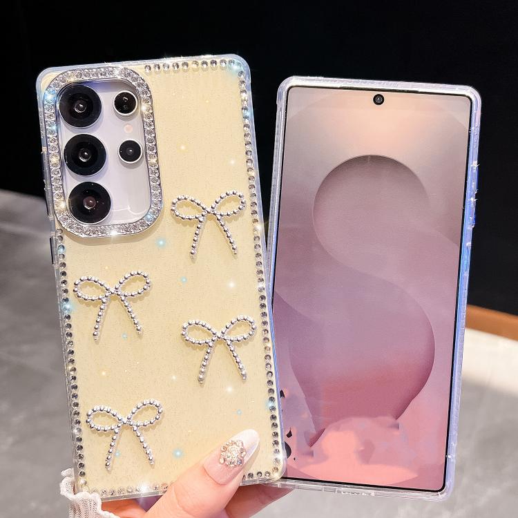 Funda antigolpes con lazo de cuatro esquinas y purpurina de diamante para Samsung Galaxy S24 FE 5G (Estrellas transparentes)