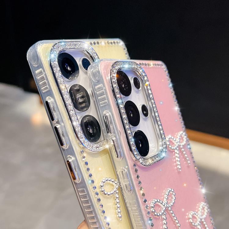 Funda antigolpes con lazo de cuatro esquinas y purpurina de diamante para Samsung Galaxy A56 5G (amarillo claro)