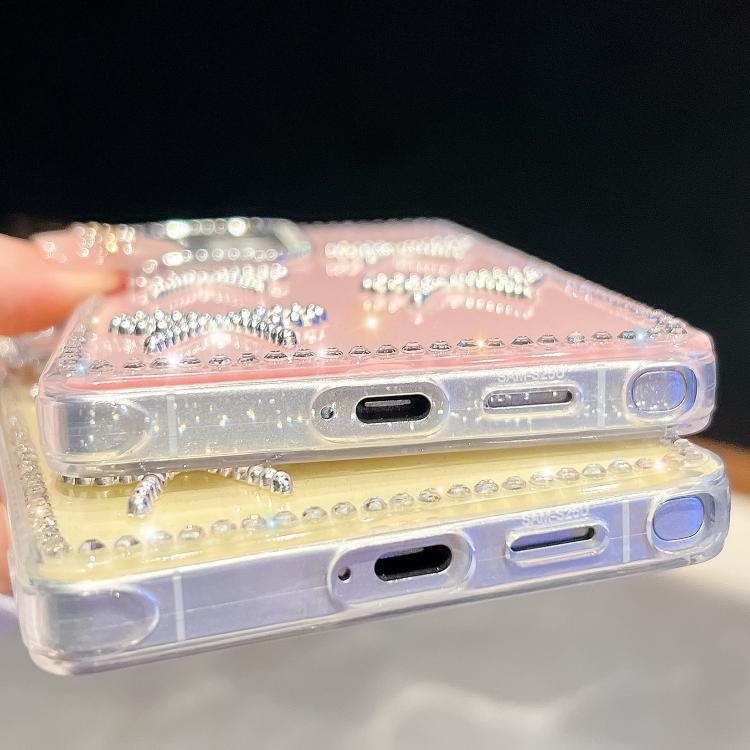 Funda transparente con lazo y cuatro esquinas para Samsung Galaxy A56 5G, a prueba de golpes y con purpurina de diamante (transparente)