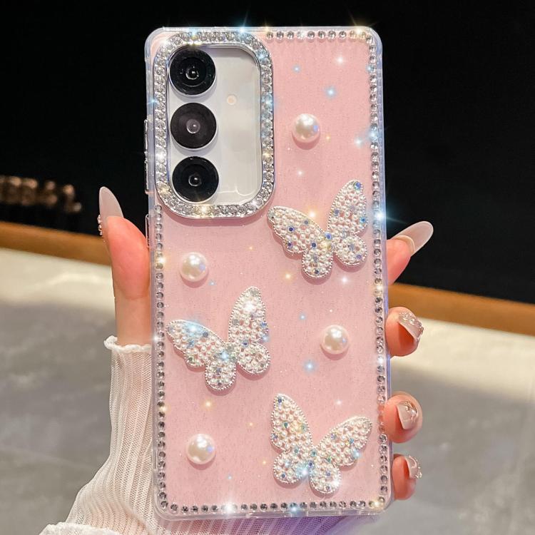 Funda para Samsung Galaxy A56 5G con diseño de mariposa, con purpurina y diamantes, a prueba de golpes (rosa claro)