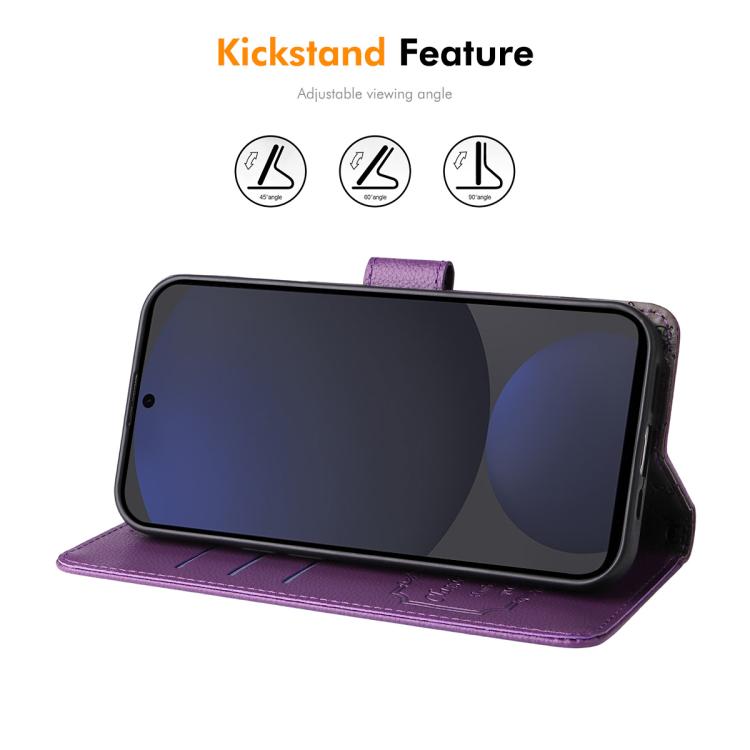 ENKAY - Funda de piel con textura de lichi y función atril para Samsung Galaxy A07 4G (morado)