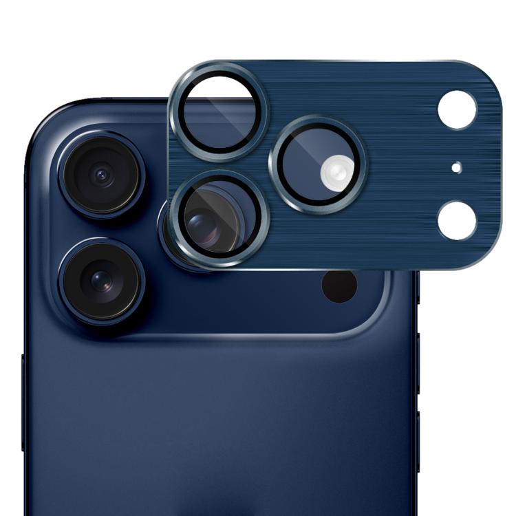 ENKAY - Lente de cámara antirreflejos de aleación de aluminio cepillado con película de vidrio templado para iPhone 17 Pro (azul)