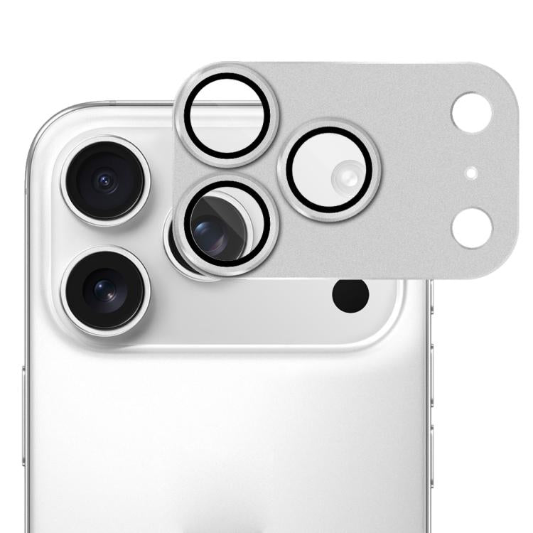 ENKAY - Lente de cámara antirreflejos con armadura esmerilada y película de vidrio templado de aleación de aluminio (plateada) para iPhone 17 Pro Max