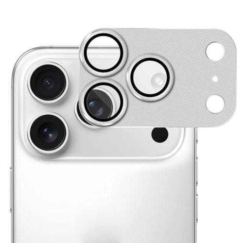 Película protectora de lente de vidrio templado ENKAY con textura de CD y aleación de aluminio para iPhone 17 Pro (plateada)