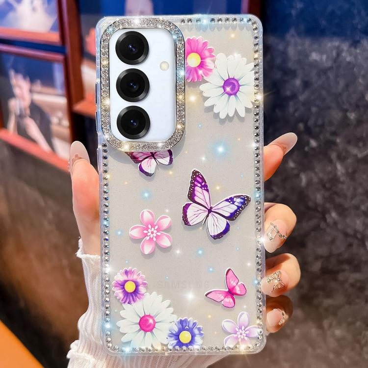 Funda a prueba de golpes con diseño de mariposa y brillo de diamante para Samsung Galaxy S25 5G (Mariposa, amor, flor, B5)