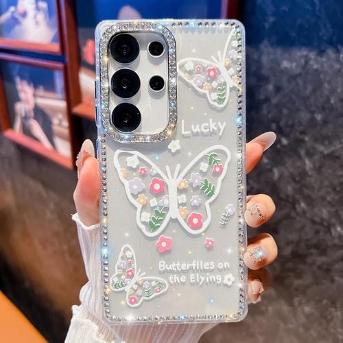 Funda a prueba de golpes con diseño de mariposa y brillo de diamante para Samsung Galaxy S25 Ultra 5G (Flor Mariposa B3)