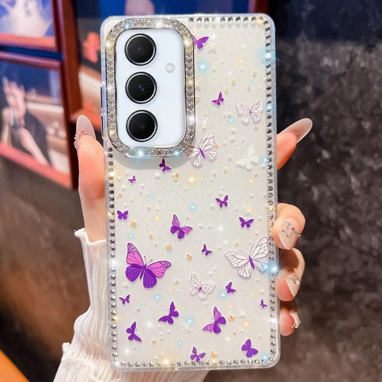 Funda a prueba de golpes con diseño de mariposa y brillo de diamante para Samsung Galaxy A35 5G (Mariposa morada B6)