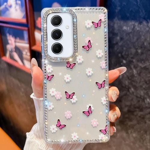 Funda a prueba de golpes con diseño de mariposa y brillo de diamante para Samsung Galaxy A55 5G (Mariposa morada B2)