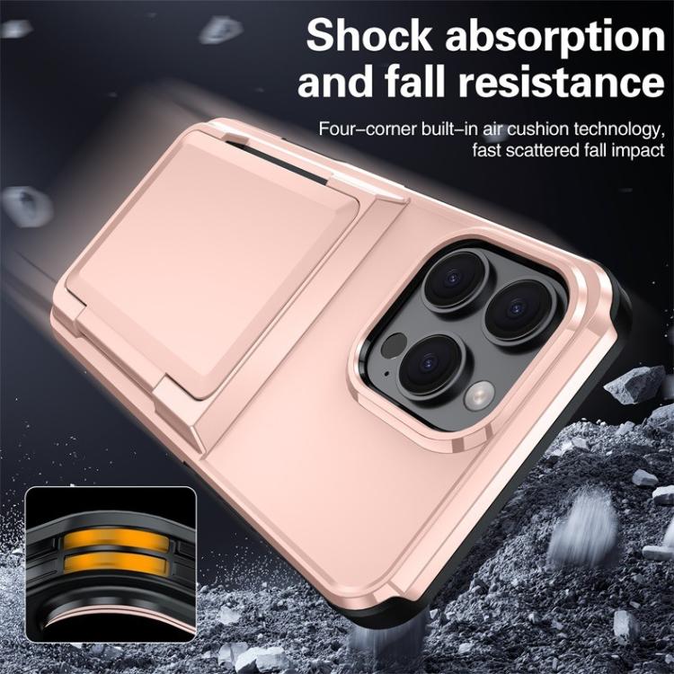Funda abatible para iPhone 16 Pro Max con tarjetero Kalebol, a prueba de golpes (oro rosa)