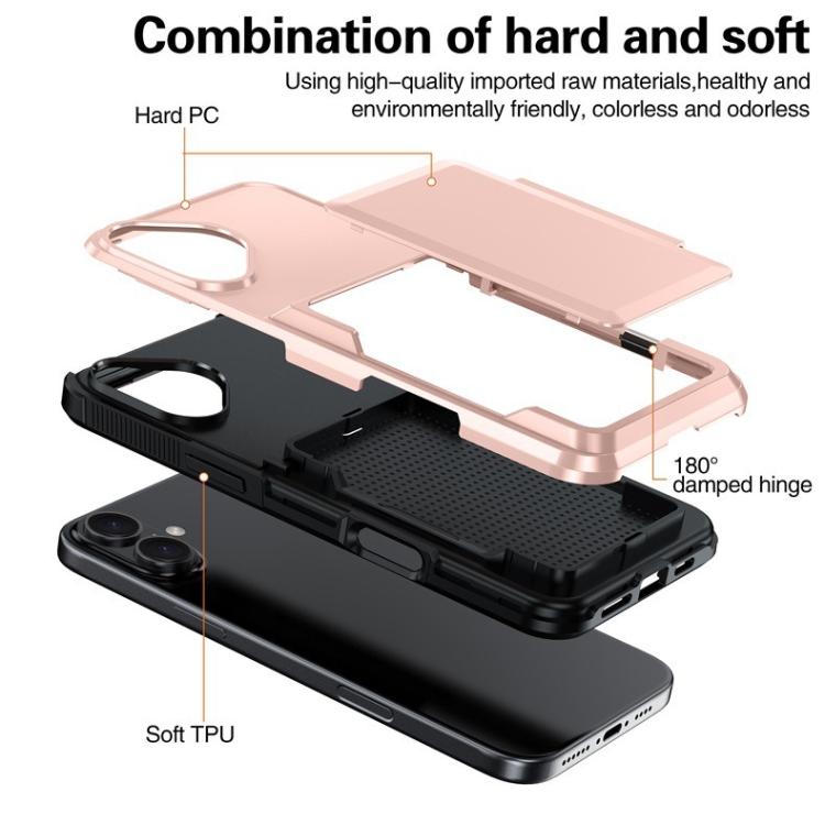 Funda abatible Kalebol para iPhone 16, con tarjetero, a prueba de golpes (oro rosa)
