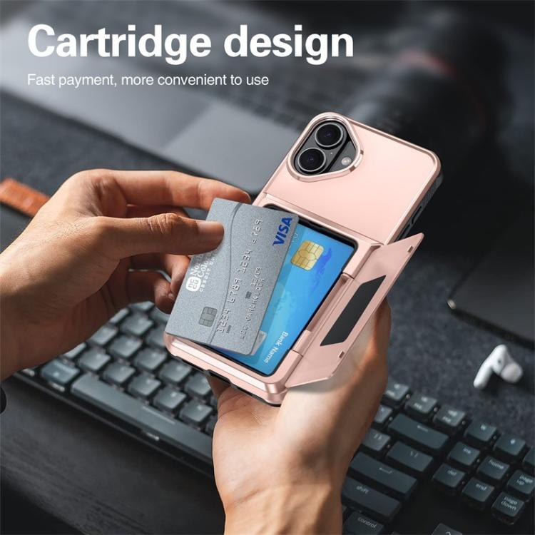 Funda abatible Kalebol para iPhone 16, con tarjetero, a prueba de golpes (oro rosa)