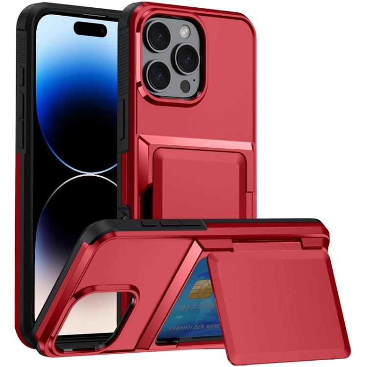Funda a prueba de golpes Kalebol Flip Card Wallet para iPhone 15 Pro Max (Rojo)