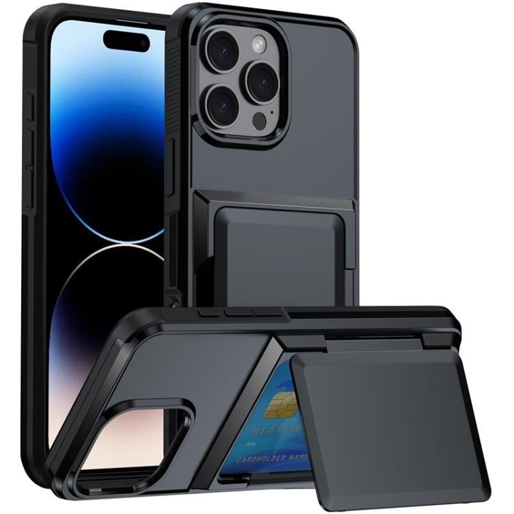Funda a prueba de golpes Kalebol Flip Card Wallet para iPhone 15 Pro (negra)