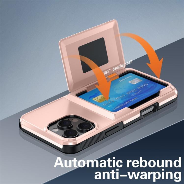 Funda a prueba de golpes Kalebol Flip Card Wallet para iPhone 14 Pro Max (oro rosa)