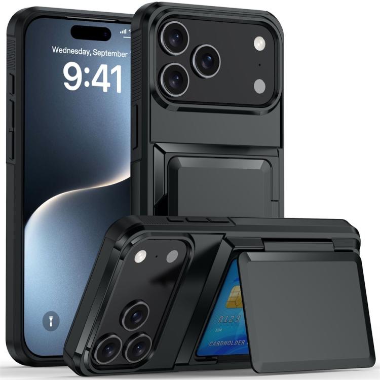 Funda abatible Kalebol para iPhone 17 Pro, a prueba de golpes, con tarjetero (negra)