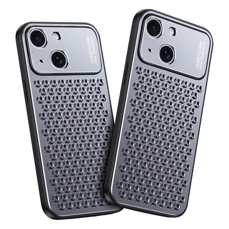 Funda hueca transpirable y refrescante de metal Kalebol para iPhone 13 (gris)