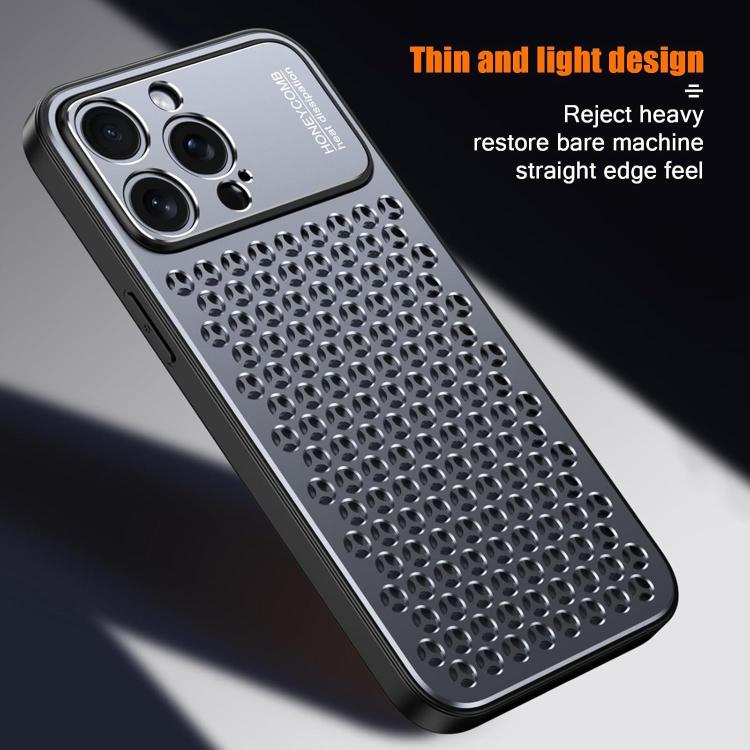 Funda hueca transpirable y refrescante de metal Kalebol para iPhone 13 Pro (gris)
