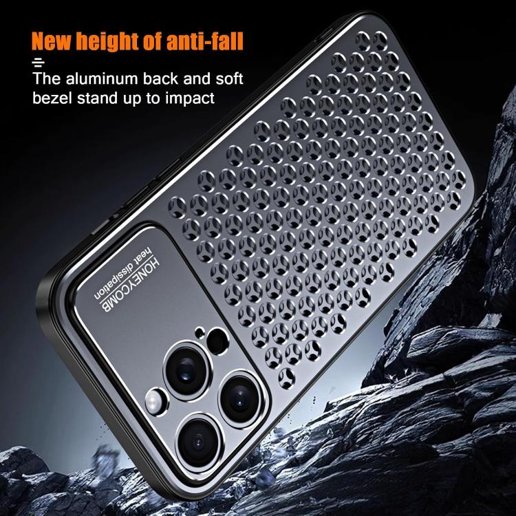 Funda metálica transpirable y refrescante Kalebol para iPhone 16 Plus (plateada)