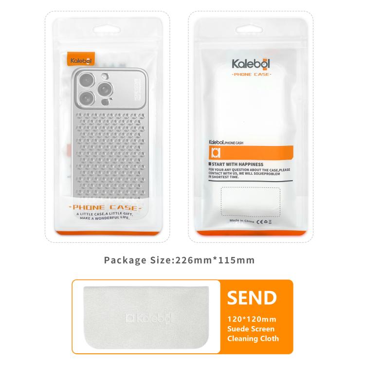 Funda hueca transpirable y refrescante de metal Kalebol para iPhone 16 Plus (gris)