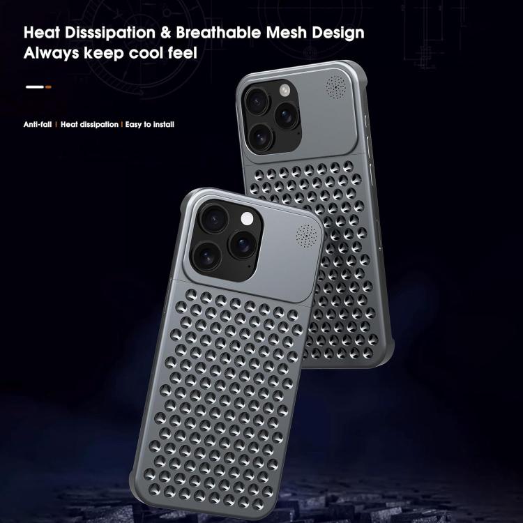 Funda Kalebol de aleación de aluminio con aromaterapia y refrigeración para iPhone 16 Pro Max (gris)