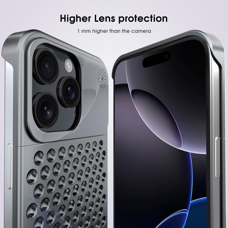 Funda Kalebol de aleación de aluminio con aromaterapia y refrigeración para iPhone 16 Pro Max (gris)