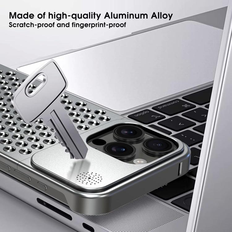 Funda Kalebol de aleación de aluminio con aromaterapia y refrigeración para iPhone 16 Pro Max (gris)