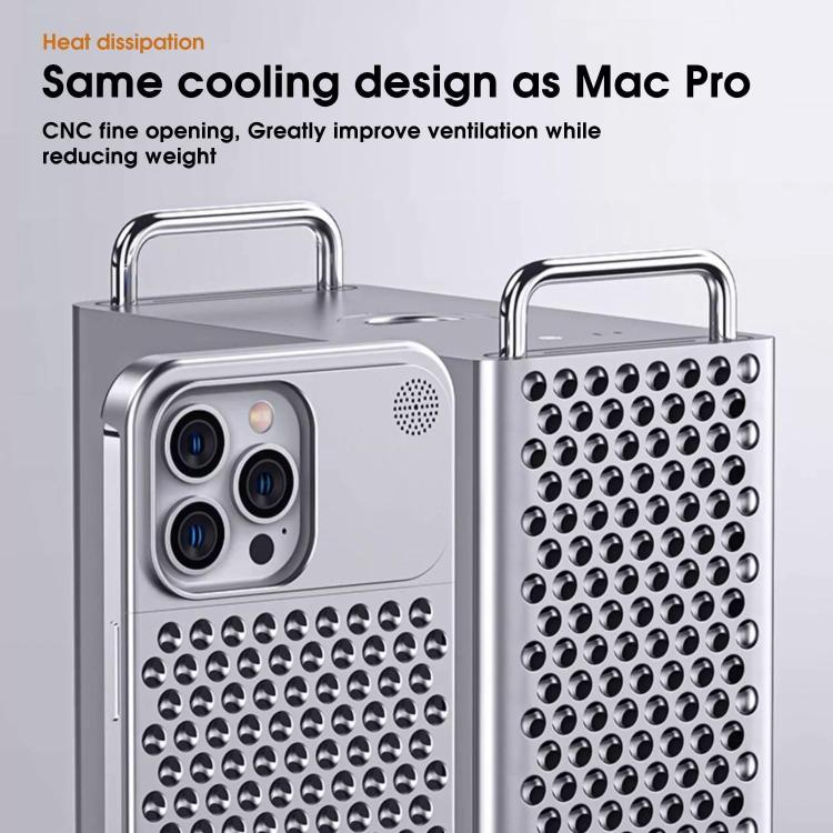 Funda Kalebol de aleación de aluminio con aromaterapia y refrigeración para iPhone 16 Pro Max (plateada)