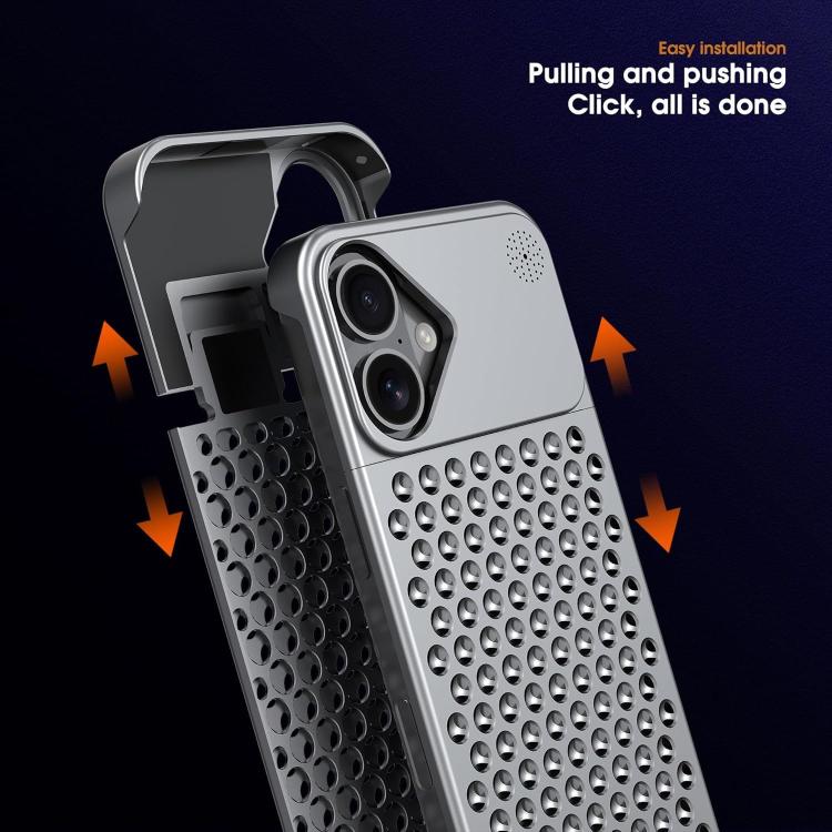 Funda Kalebol de aleación de aluminio con aromaterapia y refrigeración para iPhone 16 (gris)