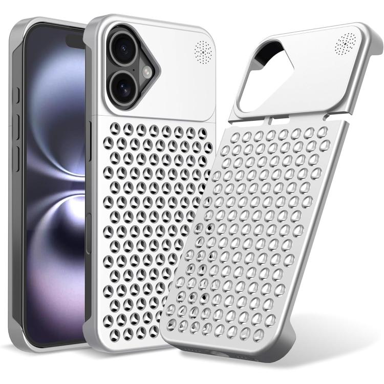 Funda Kalebol de aleación de aluminio con aromaterapia y refrigeración para iPhone 16 (plateada)