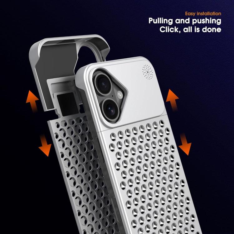Funda Kalebol de aleación de aluminio con aromaterapia y refrigeración para iPhone 16 (plateada)