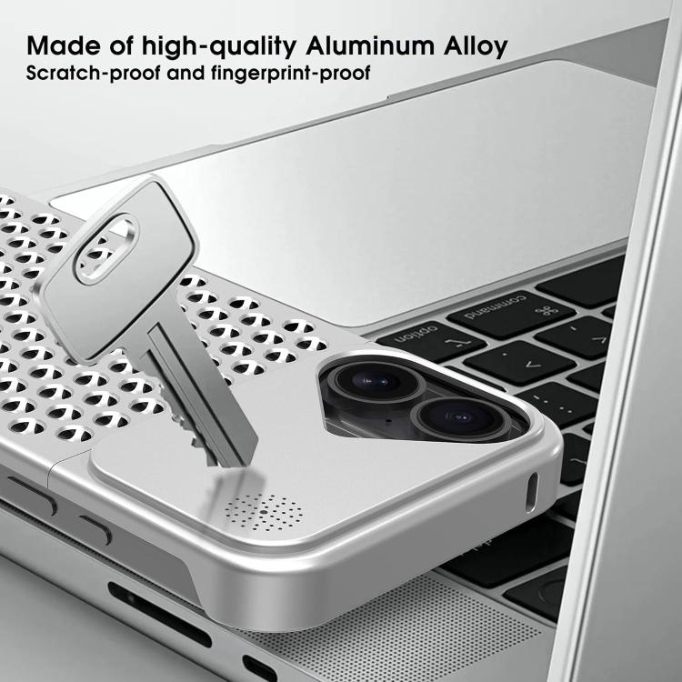 Funda Kalebol de aleación de aluminio con aromaterapia y refrigeración para iPhone 16 (plateada)
