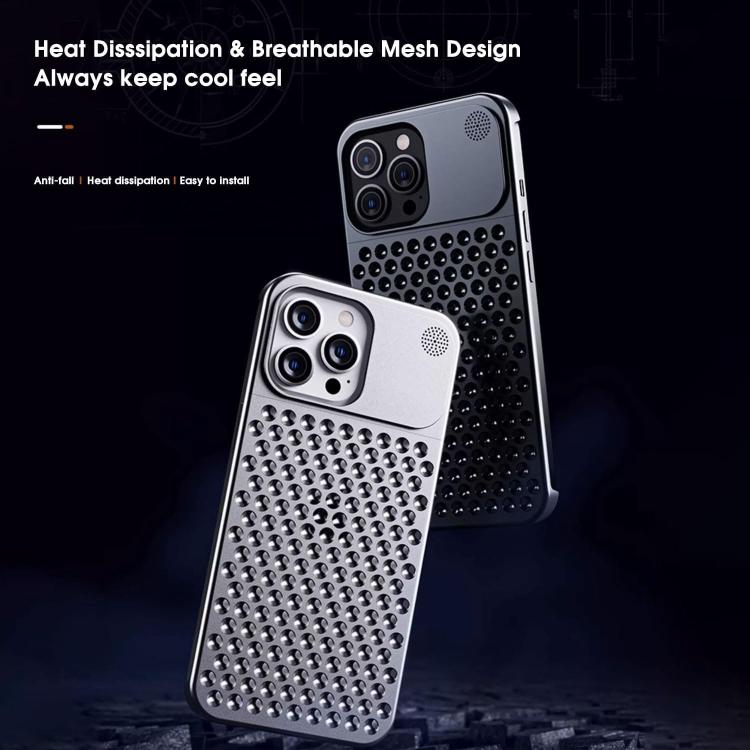 Funda Kalebol de aleación de aluminio con aromaterapia y refrigeración para iPhone 15 Pro Max (plateada)