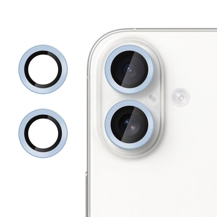 Película de vidrio templado para lente de cámara individual ultrafina Kalebol sin parpadeo para iPhone 16 (azul pico distante)
