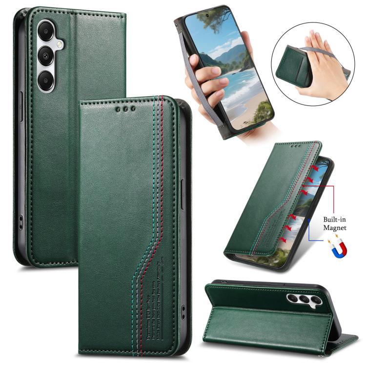 Funda de cuero con correa elástica y ventosa magnética para Samsung Galaxy A56 5G (verde)