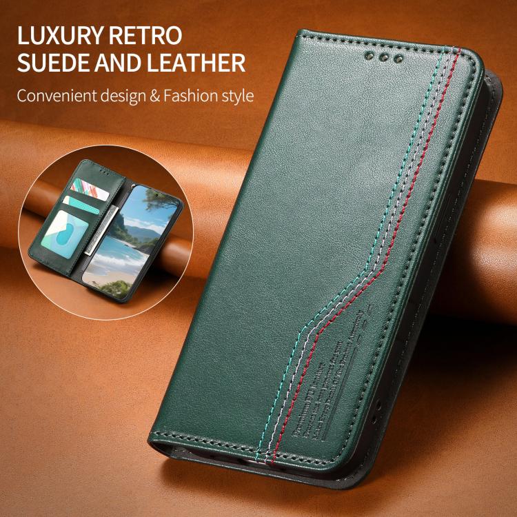 Funda de cuero con correa elástica y ventosa magnética para Samsung Galaxy A16 (verde)